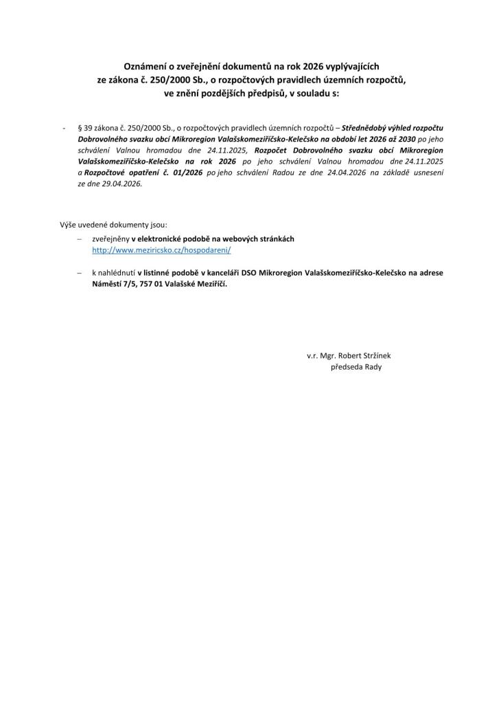 Oznámení o zveřejňování dokumentů