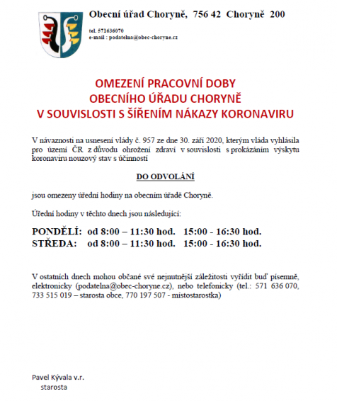 Omezení úředních hodin obecního úřadu