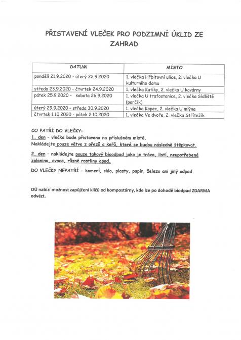 PŘISTAVENÍ VLEČEK PRO PODZIMNÍ ÚKLID ZE ZAHRAD