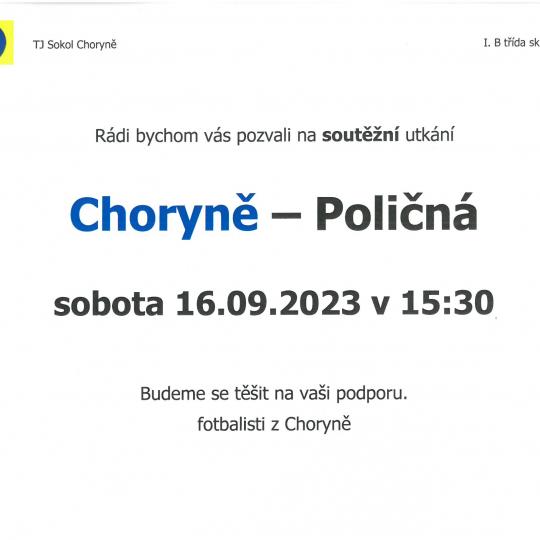Pozvánka na fotbal: Choryně - Poličná 16.9.2023 15:30 hod. 1