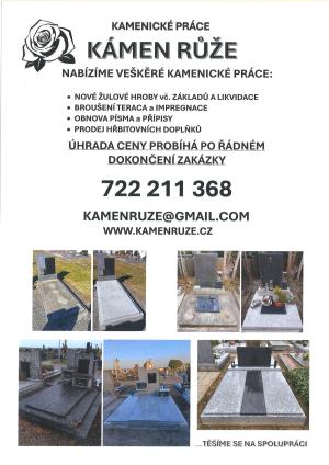 Kamenické práce Kámen Růže 28.2.2026 v čase 13:00 - 13:20 hod. na hřbitove 1